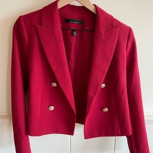 White House Black Market Cropped Red Double-Breasted Blazer Size S